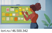 Manager planning morning work with sticky notes on whiteboard. Стоковое AI-видео, аниматор Юрий Поздников / Фотобанк Лори