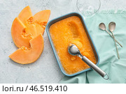 Чаша с вкусным сорбетом из дыни на светлом фоне. Стоковое фото, фотограф Pixel_shot / Фотобанк Лори