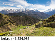 Panoramic view of the Caucasus mountains. Стоковое фото, фотограф Юлия Белоусова / Фотобанк Лори