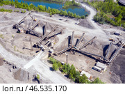 Crushing and screening plant for processing and sorting crushed stone, sand and gravel. View from above. Стоковое фото, фотограф Евгений Ткачёв / Фотобанк Лори