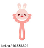 A baby rattle with a handle. A rattle with a cartoon bunny for kids. A gift for newborns. Стоковая иллюстрация, иллюстратор Светлана  Громак / Фотобанк Лори