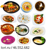 Collage of different soups isolated. Стоковое фото, фотограф Яков Филимонов / Фотобанк Лори