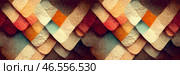 Beautiful abstract panoramic background. Vintage geometric ornament of colorful rhombuses and rectangles. Grainy texture. Wide background with seamless pattern. Perfect for design. Generative AI. Стоковое AI-изображение, AI-художник Андрей Степанов / Фотобанк Лори