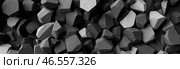 Dark geometric stone background with sharp edges, rough surface texture, abstract 3D rocky pattern, wide web banner, black and white polygonal structure. 3d rendering. Стоковое фото, фотограф Павел Муравьев / Фотобанк Лори
