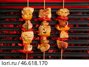 Вкусные куриные шашлычки с овощами на гриле. Стоковое фото, фотограф Pixel_shot / Фотобанк Лори