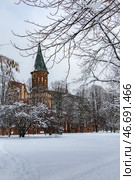 Kaliningrad, Kaliningrad Region Russia, February 16, 2025 Cathedral on the island of Kant in winter. Редакционное фото, фотограф Наталья Симакова / Фотобанк Лори