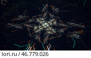 Computer animation of motherboard pattern with neon lines. Стоковая иллюстрация, иллюстратор David Kashakhi / Фотобанк Лори