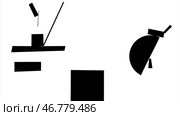 Suprematism geometric white shapes moving and falling down on black background, monochrome. Стоковая иллюстрация, иллюстратор David Kashakhi / Фотобанк Лори