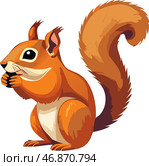 A squirrel holds a nut or an acorn in its paws. It gnaws on a nut. Стоковая иллюстрация, иллюстратор Irina Kuchugurina/Gaudy / Фотобанк Лори