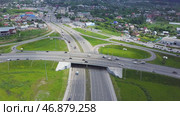 Aerial view overpass traffic with car move transport background. Стоковое фото, фотограф David Kashakhi / Фотобанк Лори