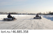 Winter competitions of kart racing on the ice of road. Стоковое фото, фотограф David Kashakhi / Фотобанк Лори
