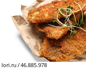 Вкусная жареная треска на белом фоне, крупным планом. Стоковое фото, фотограф Pixel_shot / Фотобанк Лори