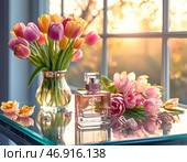 Flowers on birthday. Holiday card. Стоковое AI-изображение, AI-художник Сергей Елизарьев / Фотобанк Лори