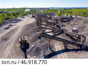Crushing and screening plant for processing and sorting crushed stone, sand and gravel. View from above. Стоковое фото, фотограф Евгений Ткачёв / Фотобанк Лори