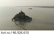 Aerial view of breathtaking Mont-Saint-Michel located, Normandy, France. Стоковое фото, фотограф David Kashakhi / Фотобанк Лори