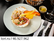 Peruvian food: Fish ceviche on white plate. Стоковое фото, фотограф Яков Филимонов / Фотобанк Лори