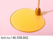 Медовое пятно и медовик на цветном фоне, крупным планом. Стоковое фото, фотограф Pixel_shot / Фотобанк Лори