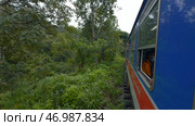 Traveling train in midst of green forest in tropical mountains. Стоковое фото, фотограф David Kashakhi / Фотобанк Лори