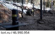 Process of strengthening the soil with piles at the construction site. Стоковое фото, фотограф David Kashakhi / Фотобанк Лори