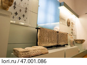 Early Christian crosses, encolpions, and marble carvings in Sofia Museum. Редакционное фото, фотограф Яков Филимонов / Фотобанк Лори