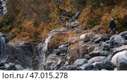 Mountainous stream coming down from the stones like small waterfall. Стоковое фото, фотограф David Kashakhi / Фотобанк Лори