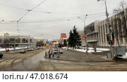 View of a city through the driving car window, time lapse. Стоковое фото, фотограф David Kashakhi / Фотобанк Лори