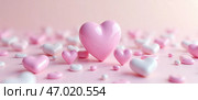 3D Social Media 5K Notification Icon Surrounded by Glossy Hearts on a Pastel Background. Стоковое AI-изображение, AI-художник ketpro.design / Фотобанк Лори