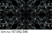 Abstract, monochrome symmetric pattern of feathers on black background, seamless loop. Стоковое фото, фотограф David Kashakhi / Фотобанк Лори