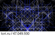 Blue and white intersected pipes with text information on a black background, seamless loop. Стоковая иллюстрация, иллюстратор David Kashakhi / Фотобанк Лори