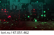 Flying inside cyberspace with beautiful abstract digital particles. Стоковая иллюстрация, иллюстратор David Kashakhi / Фотобанк Лори