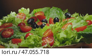 Delicious Fresh Salad made with Cherry Tomatoes and various Leafy Greens and Herbs. Стоковое видео, видеограф Владимир Ковальчук / Фотобанк Лори