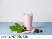 Стакан вкусного ежевичного коктейля на столе. Стоковое фото, фотограф Pixel_shot / Фотобанк Лори