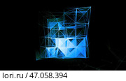 Abstract neon plexus transforming cube on a black background. Стоковая иллюстрация, иллюстратор David Kashakhi / Фотобанк Лори