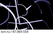Tangled flying 3D lines on a black background. Стоковая иллюстрация, иллюстратор David Kashakhi / Фотобанк Лори