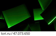 Abstract rotating neon tiles with glowing edges on a black background. Стоковая иллюстрация, иллюстратор David Kashakhi / Фотобанк Лори