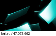 Abstract rotating neon tiles with glowing edges on a black background. Стоковая иллюстрация, иллюстратор David Kashakhi / Фотобанк Лори