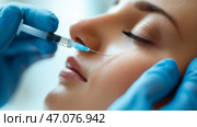 Woman receiving facial treatment in a bright clinical setting.  Женщина проходит процедуру ухода за лицом в светлой клинической обстановке. Стоковое AI-изображение, AI-художник Katsiaryna Repich / Фотобанк Лори