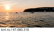 Черное море,     осень,    закат солнца. Краснодарский , Туапсинский      , Михайловская     бухта.      панорама (2022 год). Стоковое фото, фотограф Александр Циликин / Фотобанк Лори