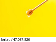 Ковш с вкусным медом на цветном фоне. Стоковое фото, фотограф Pixel_shot / Фотобанк Лори