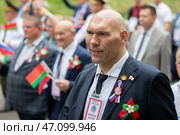 June 24, 2023 Belarus, Gomel. State holiday of Slavic unity. Deputy of the State Duma of Russia Valuev Nikolai Sergeevich in the column of demonstrators. Редакционное фото, фотограф Лазаренко Светлана / Фотобанк Лори