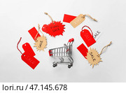 Корзина и теги с текстом FINAL SALE на светлом фоне. Стоковое фото, фотограф Pixel_shot / Фотобанк Лори