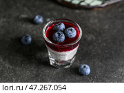 Вкусный пудинг из семян чиа и черника на черном столе. Стоковое фото, фотограф Pixel_shot / Фотобанк Лори