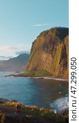 View of Madeira cliffs coastline landscape, Madeira island, Portugal. Стоковое видео, видеограф Дмитрий Рухленко / Фотобанк Лори