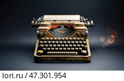 Vintage typewriter on display showcasing craftsmanship and design in a minimalist setting. Стоковое AI-изображение, AI-художник Сергей Толмачёв / Фотобанк Лори