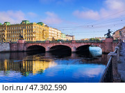 Аничков мост и кони Клодта, река Фонтанка, Санкт-Петербург. Редакционное фото, фотограф Baturina Yuliya / Фотобанк Лори