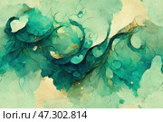 Abstract artful background with soft green watercolor texture, fading to emerald, malachite, and teal graphics. A beautiful backdrop for design or wallpaper. Generative AI. Стоковое AI-изображение, AI-художник Андрей Степанов / Фотобанк Лори