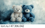 Cute Teddy Bears Sit Together on a Soft Background in a Cozy Setting. Стоковое AI-изображение, AI-художник Юлия Гапеенко / Фотобанк Лори