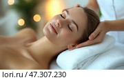 Relaxation therapy session at a wellness center in a tranquil setting. Сеанс релаксационной терапии в оздоровительном центре в спокойной обстановке. Стоковое AI-изображение, AI-художник Katsiaryna Repich / Фотобанк Лори