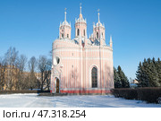 Вид на старинную Чесменскую церковь (Церковь Рождества Иоанна Предтечи) солнечным февральским днем. Санкт-Петербург. Стоковое фото, фотограф Виктор Карасев / Фотобанк Лори
