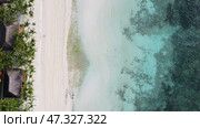 Aerial top view of beautiful tropical sandy beach. Стоковое фото, фотограф Михаил Коханчиков / Фотобанк Лори